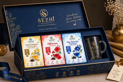 Wellness Combo or Gift Pack – Butterfly Pea, Hibiscus & Avarampoo Herbal Infusions (Free Glass Cup)